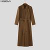 INCERUN Autumn Men Lapel Neck Long Sleeve Belt Waist Jumpsuits Casual Long Rompers