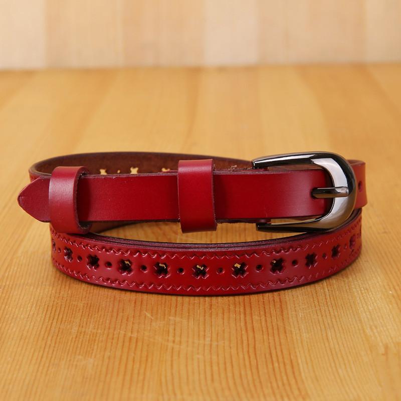 Trendy Ladies Leather Belt With Hollow Pattern And Metal Buckle For Denim Pants