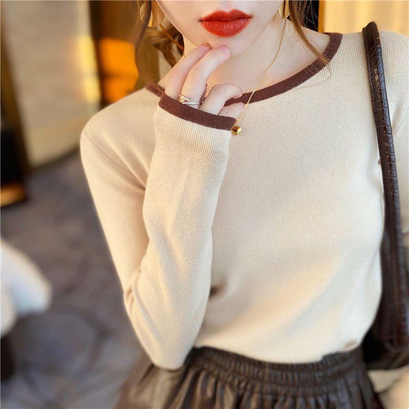 Base Knitted Sweater for Women Autumn and Winter Round Neck T-shirt Top Versatile Slim Sweater