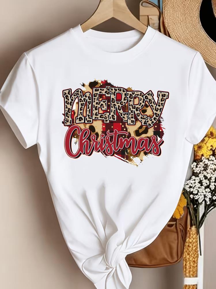 (Asian Size) Trend Lovely New Year Clothing T Shirt Women Fashion Christmas Festival Tee Top Print Female Woman Short Sleeve Graphic T-shirts