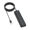 7/4 Port USB Hub With Extension Cable, USB Extension Hub Individual Controls, Wide Compatibility for Quick Data Transfer