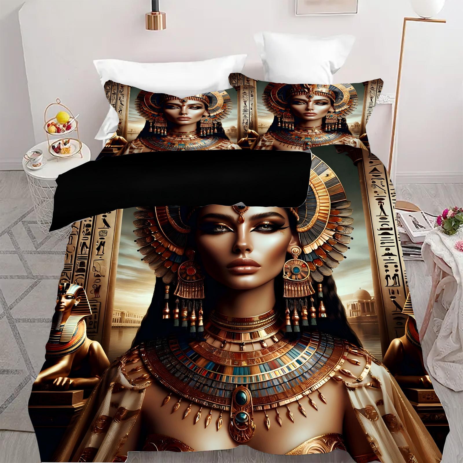 

Egyptian Beauties Pattern 3D Printed Bedding Set Mysterious Exotic Style Duvet Cover Set Soft Comfortable Quilt Cover Pillowcase 135x200cm 2pcs