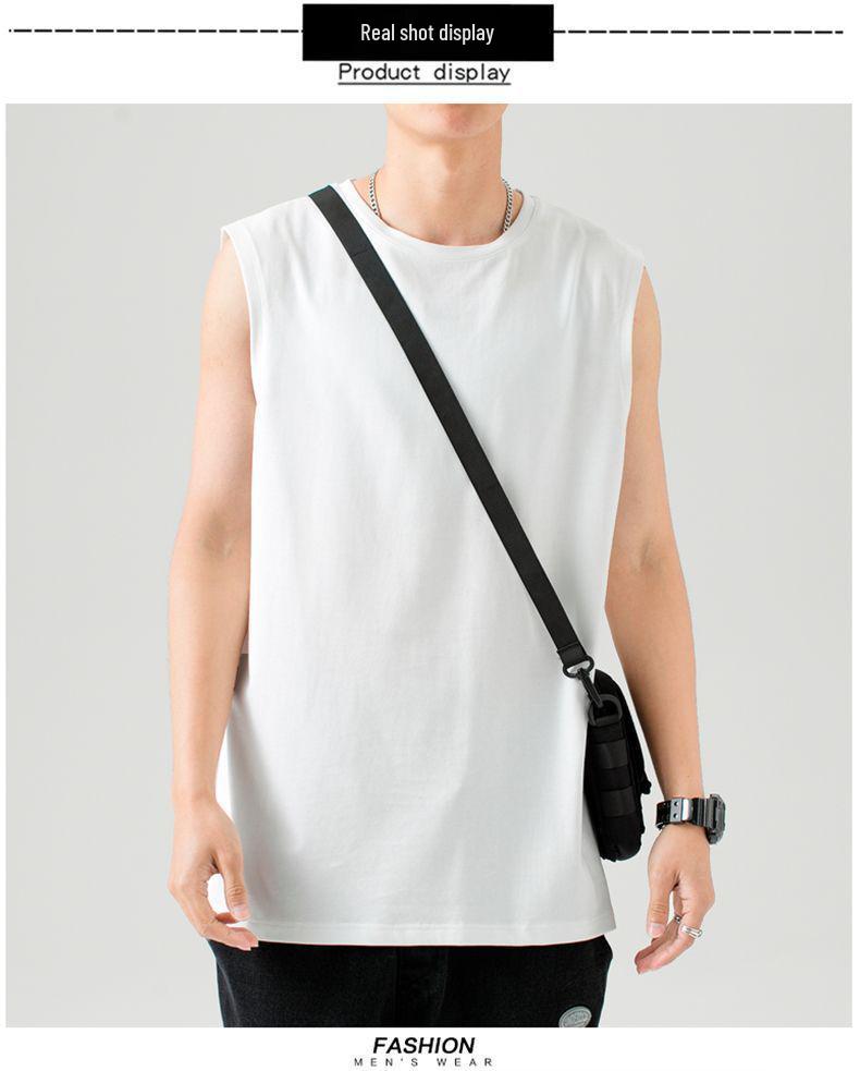 Heren 2026 Zwaar Katoenen Vest - Koreaanse Stijl Trendy Mouwloos T-shirt, Effen Kleur Casual Basislaag