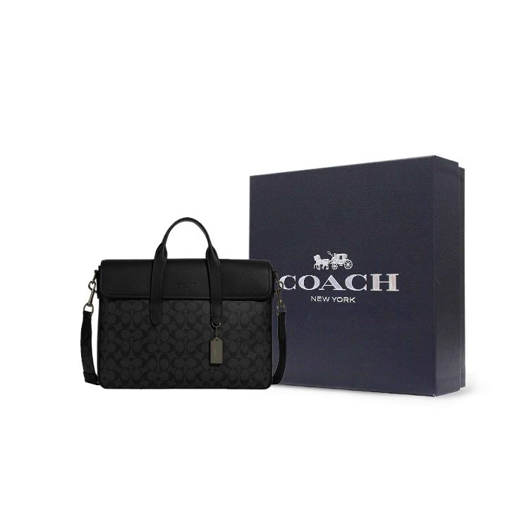 Coach Sullivan 39 Magnetic Flap Large Capacity Leather Briefcase Men Bags Black C9873-QBMI5
