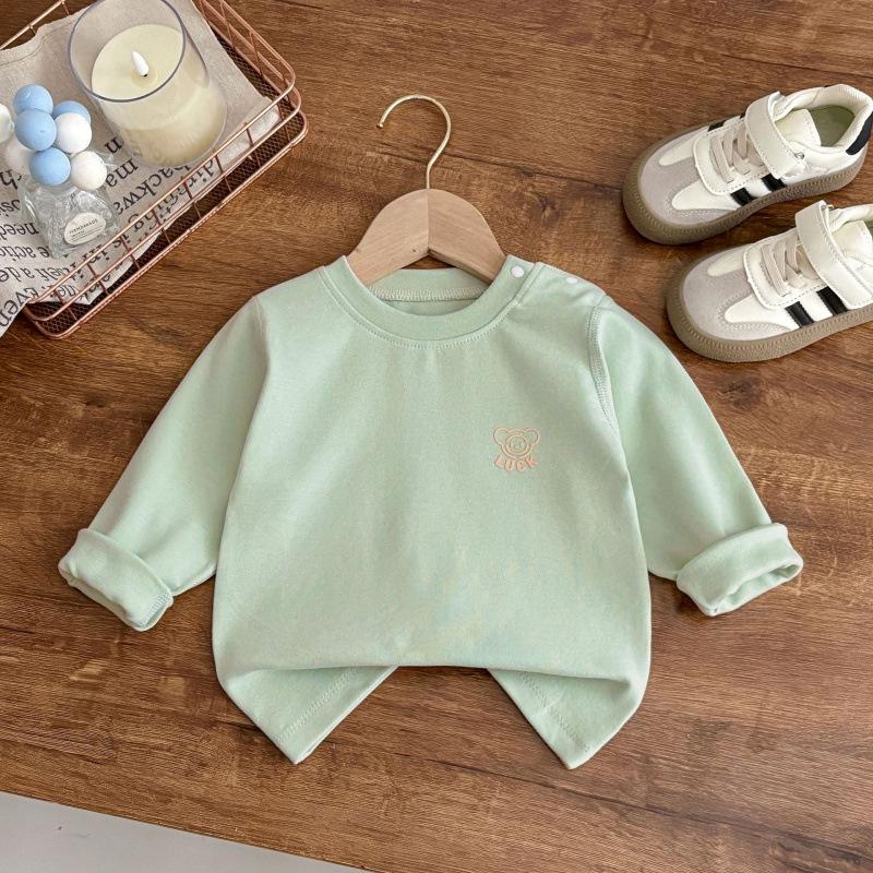 Velvet Cotton Shoulder Button Top for Kids – Baby & Toddler Pajamas – Round Neck, Soft Base Layer for Boys & Girls (Spring/Autumn)