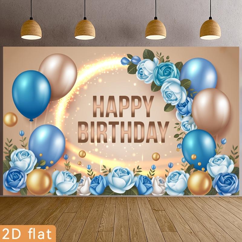 2D Flat Surface 1 Piece Birthday Happy Blue Rose Golden Balloon Polyester Background Fabric Suitable for Farms and Gardens