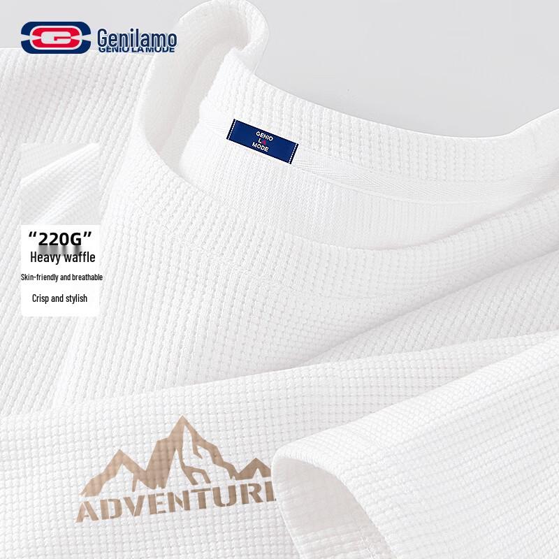 GENIOLAMODE Men s 220G Heavy Waffle Knit Short-Sleeve T-shirt M