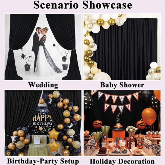 White Backdrop Curtain Wrinkle-Resistant Wedding Drape Black Background Cloth With Rod Pocket