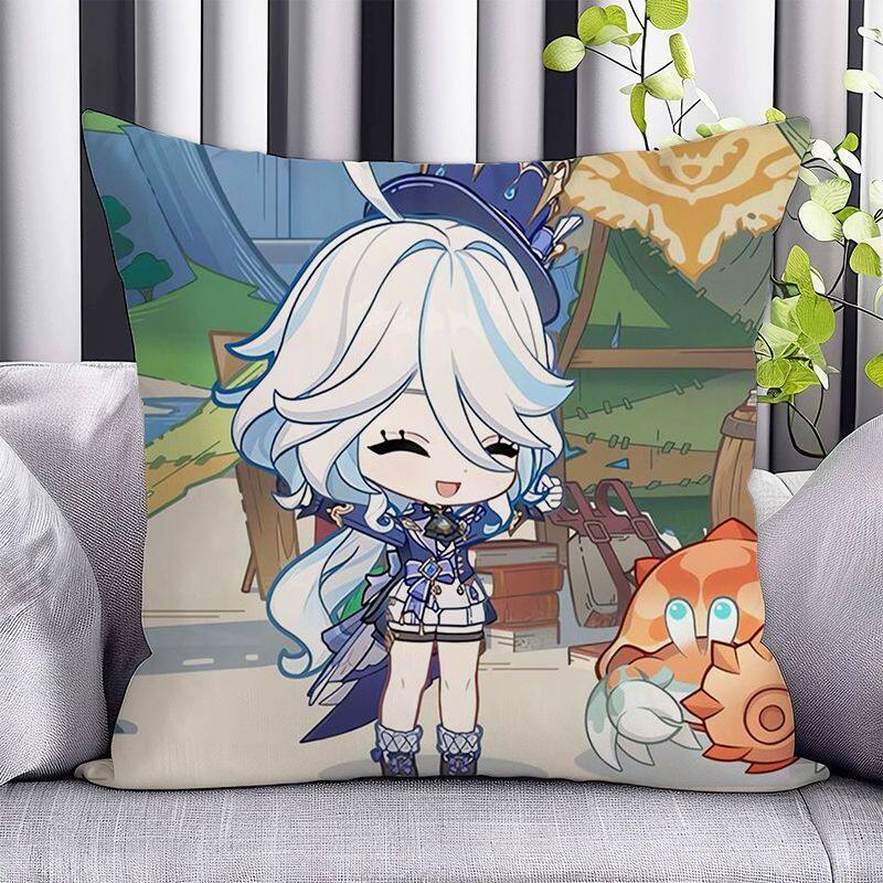 Anime Game F-Furina Pillowcase Double-sided Cushion Cover Polyester Home Decor for Living Room Sofa Bedroom Bed