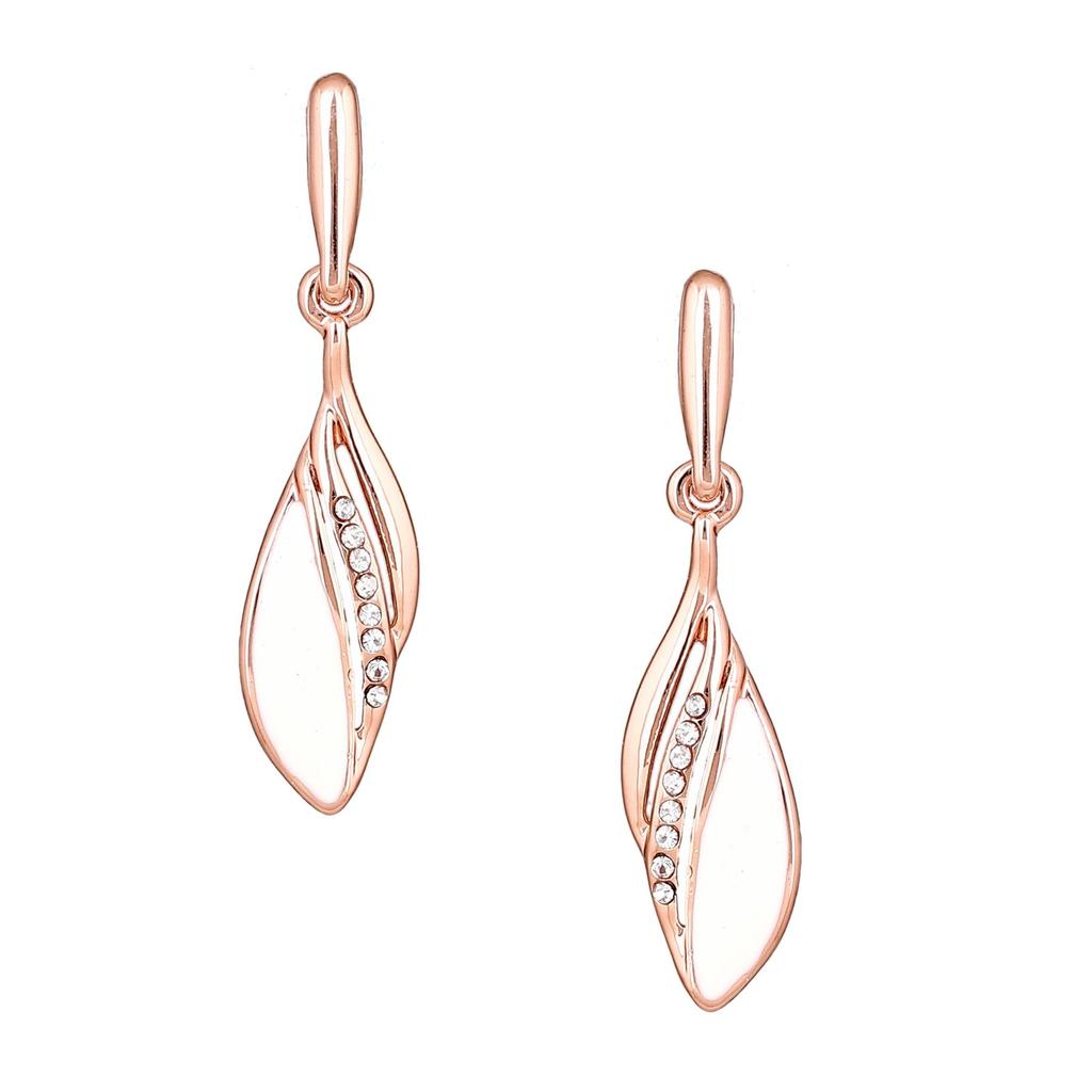 Estele Women's Leaf Earrings Rose Gold Plated Enamel
