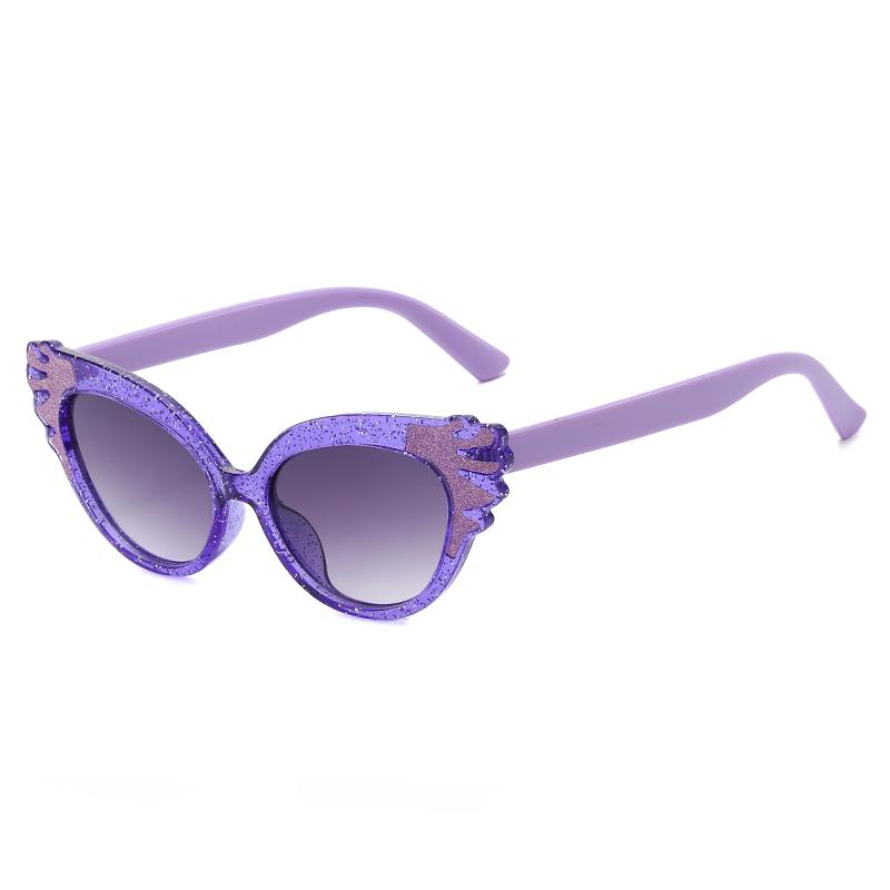 Kids Cute Glitter Cat Eye Sunglasses Lovely Wing Decor Frame Anti-UV Gradient Lens Colorful Fashion Eyewear for Boys and Girls Party Beach Outdoor