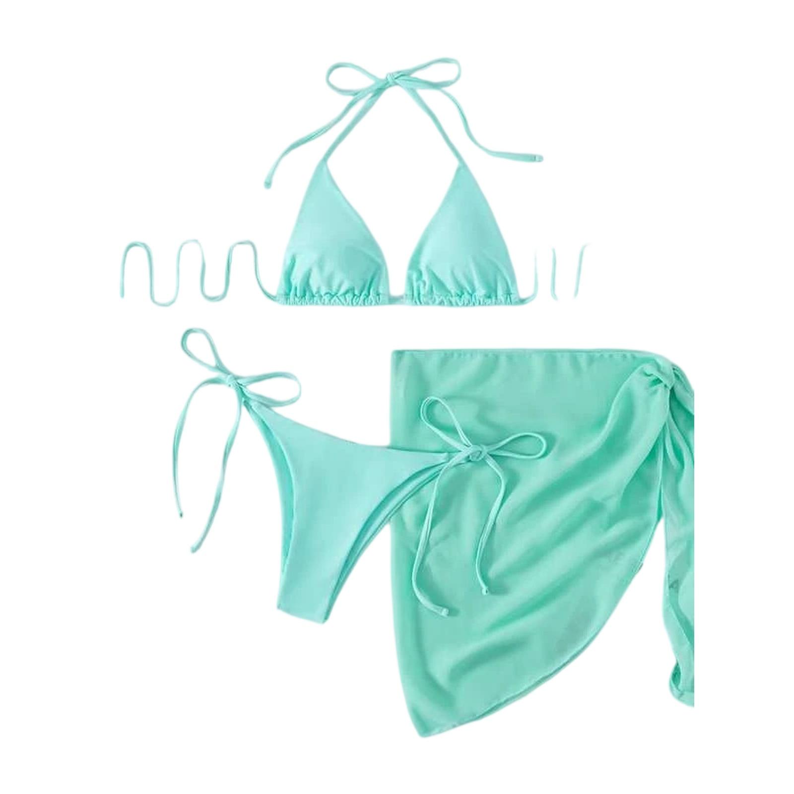 

Three Piece Swimsuit Set Women Bikini Top with Adjustable Straps and Matching Skirt Cover Up XL зелений