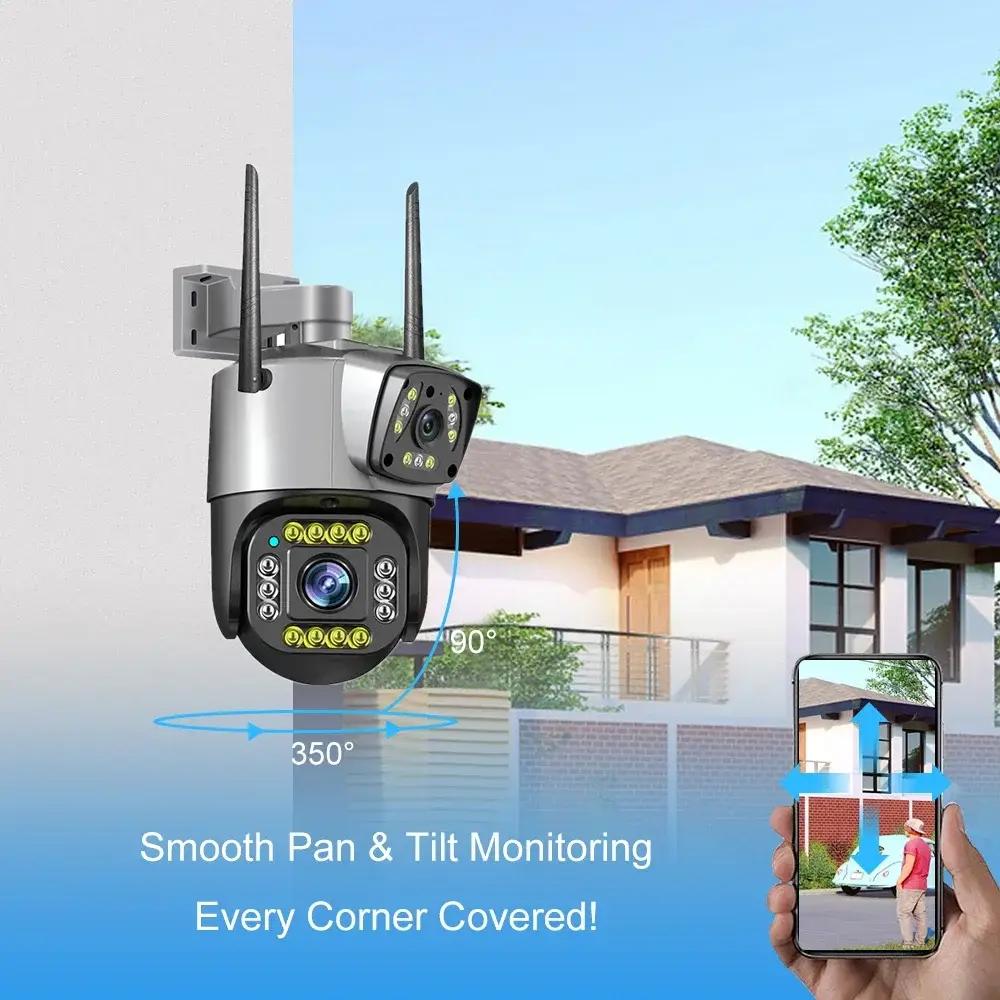 New 8MP 4K Dual Screen Camara 4G/WiFi IP Camera Monitor Smart Home Outdoor Waterproof PTZ CCTV Camera V380 Pro Security Protection