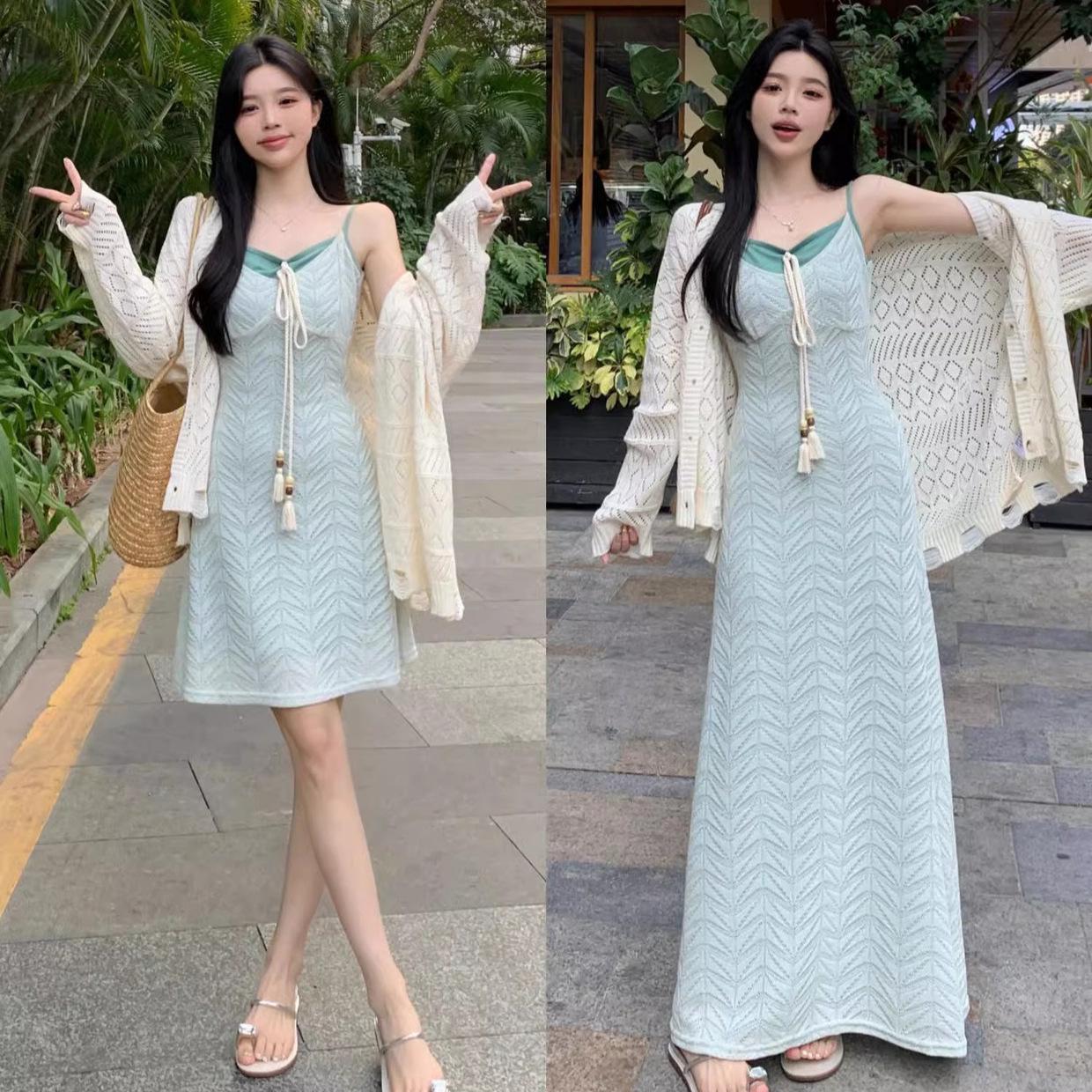 

2025 Summer Trendy Shawl Sling Dress Set - Plus Size Women s Fashion L (105-120 lbs)