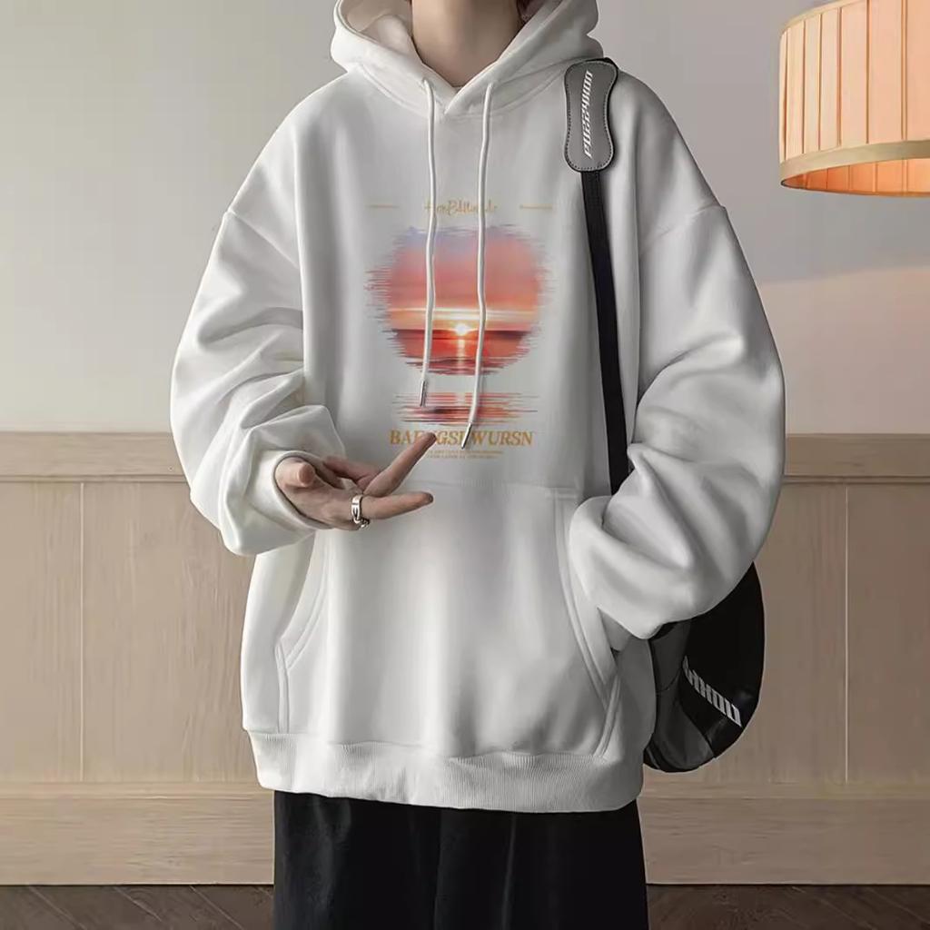 American Hooded Sweater Mens Autumn and Winter Updated Large Size Comfortable Fit Trendy Printed Top