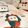 Winter Cartoon Cute Style Double-sided Buvet Cover Thickened Lamb Fleece Four Piece Set Coral fleece Duvet Cover Plush Bedding