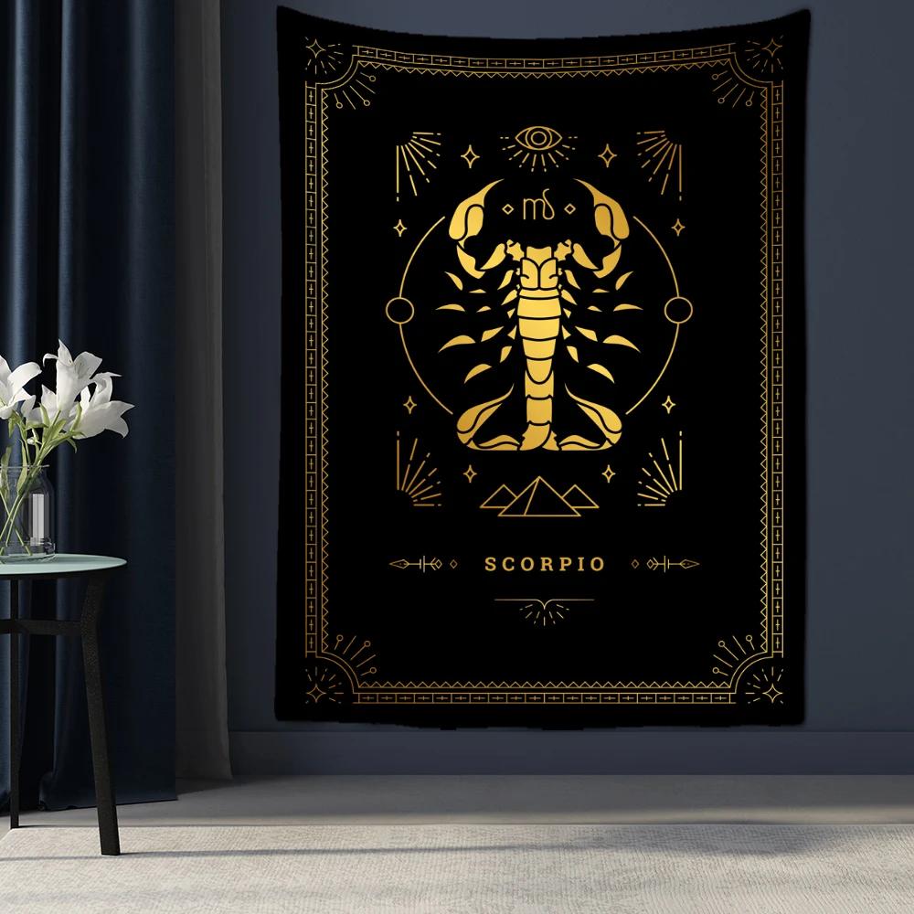 

Black Background Gold Pattern Constellation Tarot Tapestry Wall Hanging Psychedelic Magic Bohemian Tapestry Home Decor 74x94cm(29x37in)
