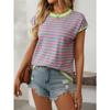 Women's Summer New Round Neck Knit Top Casual Stripe Clashing Sweater