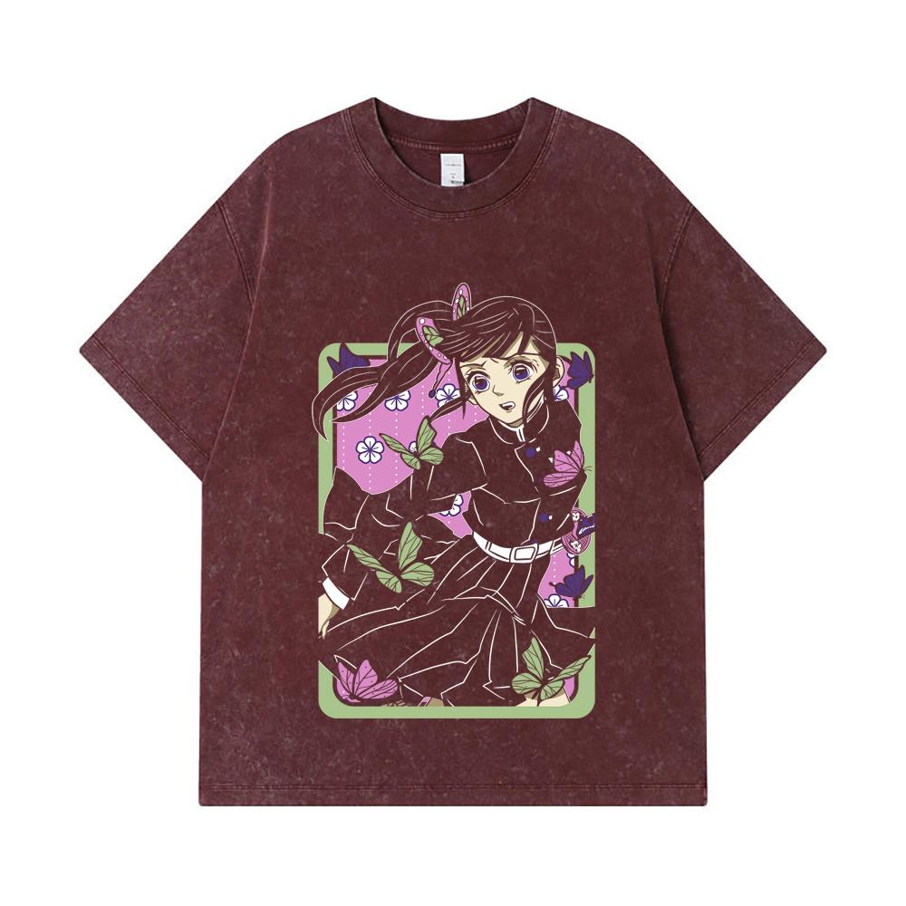 Koszulka z nadrukiem Kanao 275 GSM, 100% bawełny, z nadrukiem Demon Slayer V77, unisex, z grubej bawełny