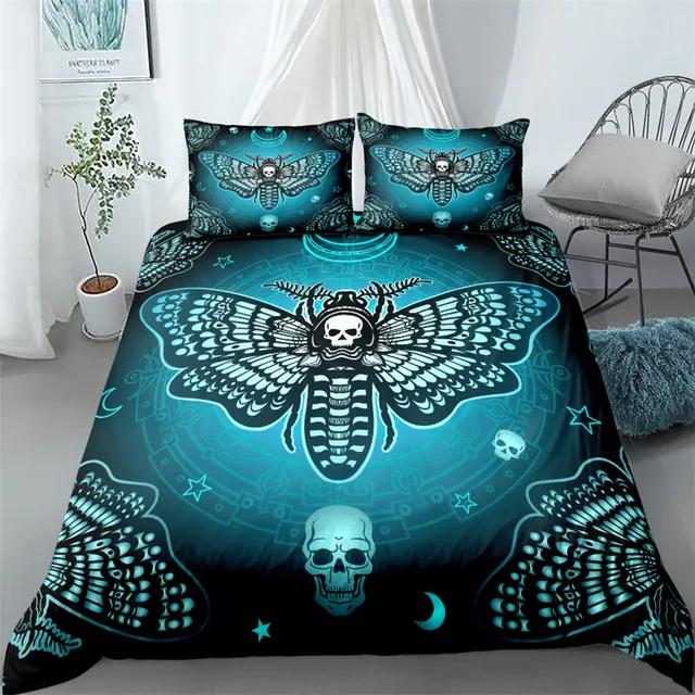 Black Death Moth Bedding Set Gothic Skull Duvet Cover Set Butterfly Bedclothes 2/3pcs Moon Stars Luxury Home Textiles