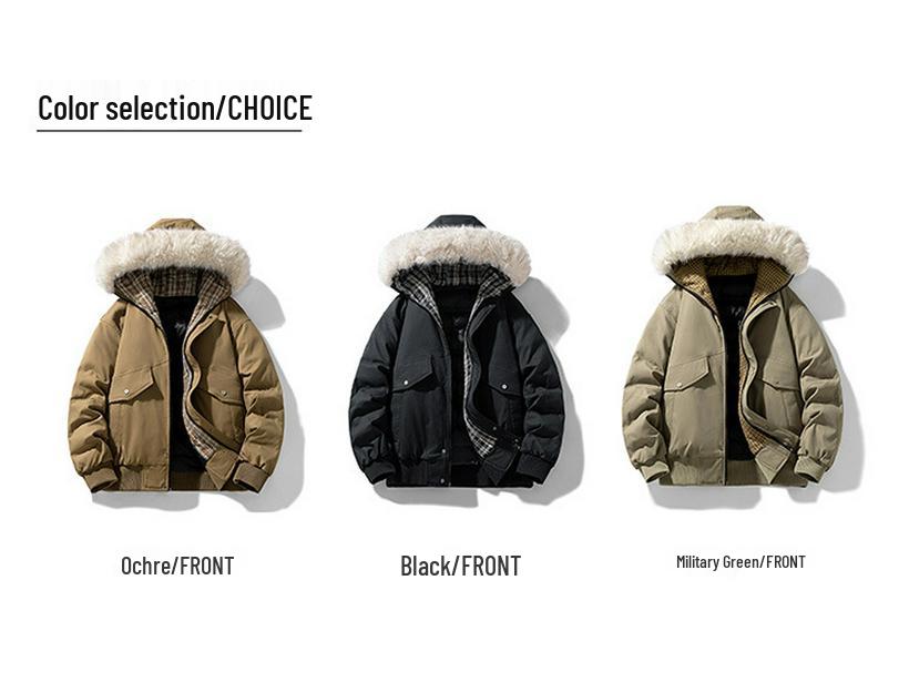 Men's Winter Hooded Cotton Jacket with Fur Collar - Thick, Warm, and Trendy Outerwear