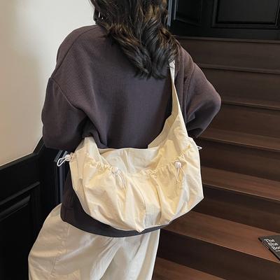 Folded Large-capacity Shoulder Bag, Light Drawstring Messenger Bag, Simple Casual Dumpling Bag, Daily Outing Bag for Women