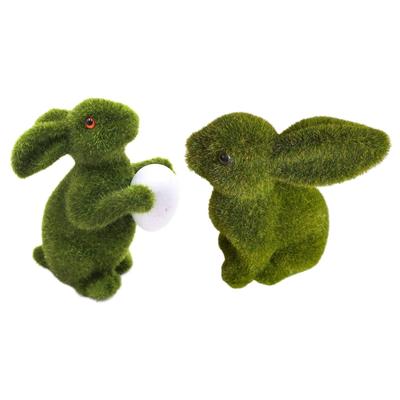 Easters Artificial Grass Rabbit Ornament Flocking Standing Rabbit Statue Figurine Sculpture for Garden Lawn Yard Decors