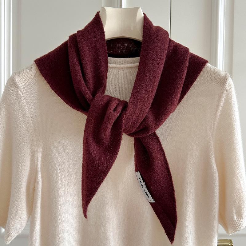 High-End Women's Triangle Scarf: 100% Australian Wool, Knitted Korean Style, Perfect for Autumn & Winter