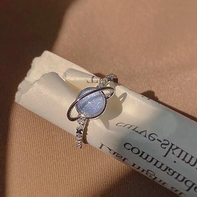 Mode glänzender blauer Planet Ringe Mondlicht Stein eingelegter Ring Y2K Emo Mädchen Fee exquisiter offener Fingerring Frauen Hochzeit Party trendiger Schmuck Geschenk