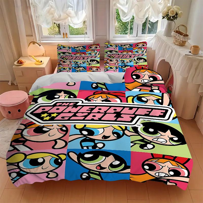 3pcs bedding set Powerpuff Girls Includes 1 Comforter + 2 Pillowcases, Without Pillow Inserts, Soft Comfortable, Lightweight Breathable, Pri