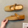 Inner Height Increase of 5cm with Skirt Woven Hollow Bag Head Half Slippers Women's 2025 Summer New Outer Wear Muller Wedge Sandals