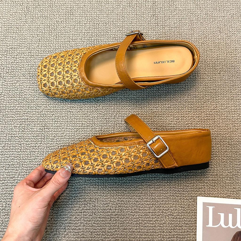 Inner Height Increase of 5cm with Skirt Woven Hollow Bag Head Half Slippers Women's 2025 Summer New Outer Wear Muller Wedge Sandals