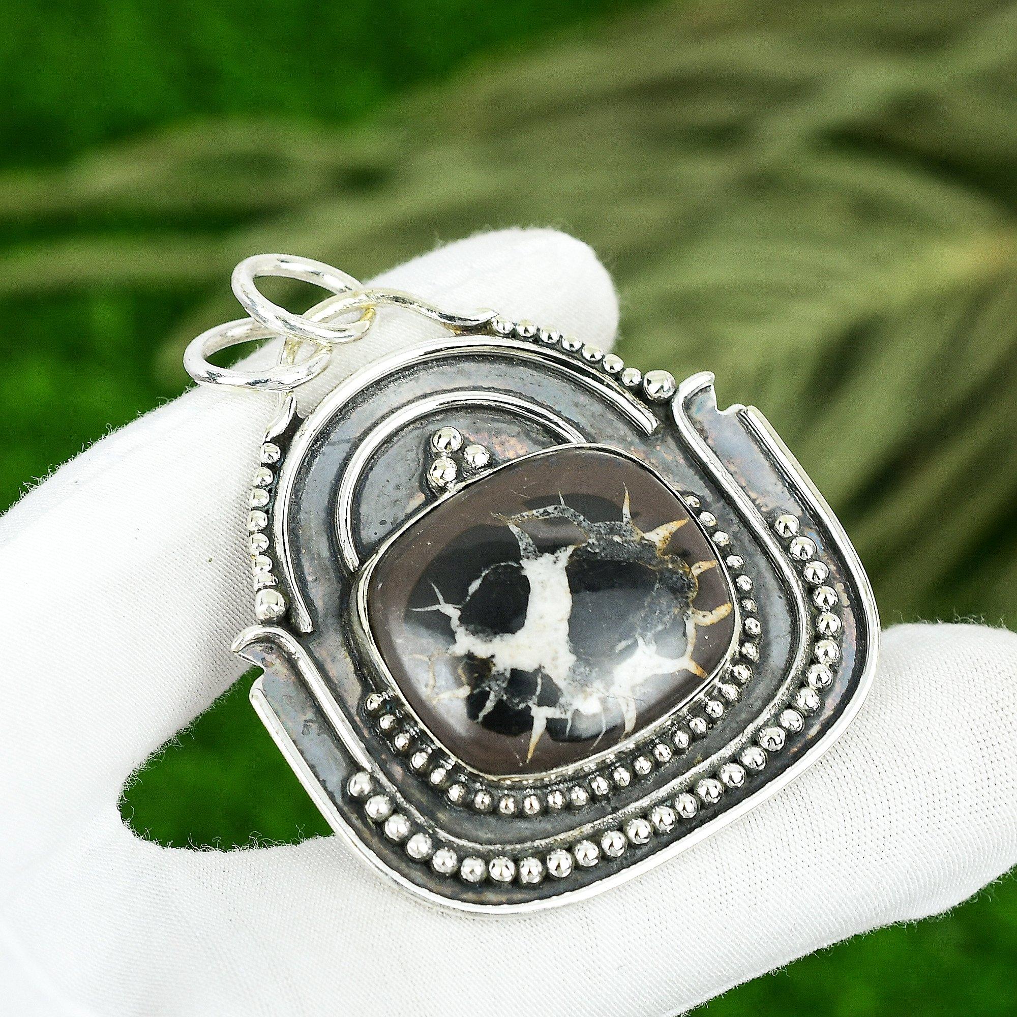 

Sterling Silver Radiant Moroccan Mud Crack Fossil Stone Mother Pendant Jewelry