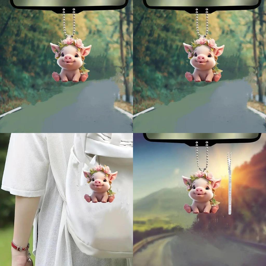 Charming Acrylic Pig Pendant For Car Decoration Adorable Cartoon Design Ideal For Vehicle Accessories
