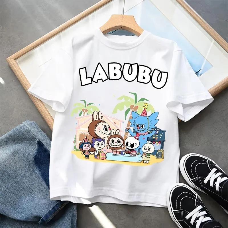 Letní Labubu Dětské Oblečení Chlapecké Oblečení Dětské Roztomilé Kreslené Potisknuté Tričko s Krátkým Rukávem Dívčí Labubu Letní Ležérní Top Volný