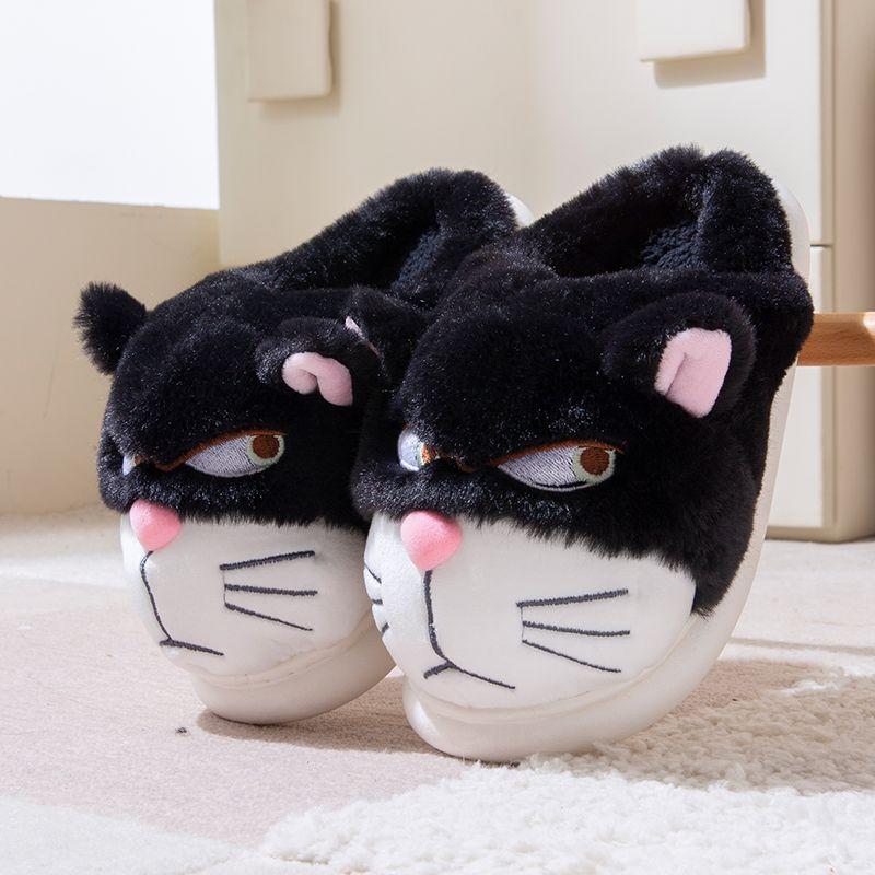 New Funny Enraged Cat Slippers for Women Fluffy Indoor Flip Flops Woman Novelty Fuzzy Furious Kitty Slippers Unisex Couple Shoes