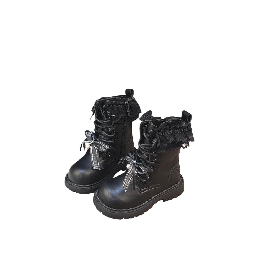 Girls' Plush-Lined Mid-Calf Winter Boots, 2025 Korean-Style Martin Boots, Sweet Cool Princess Fashion.