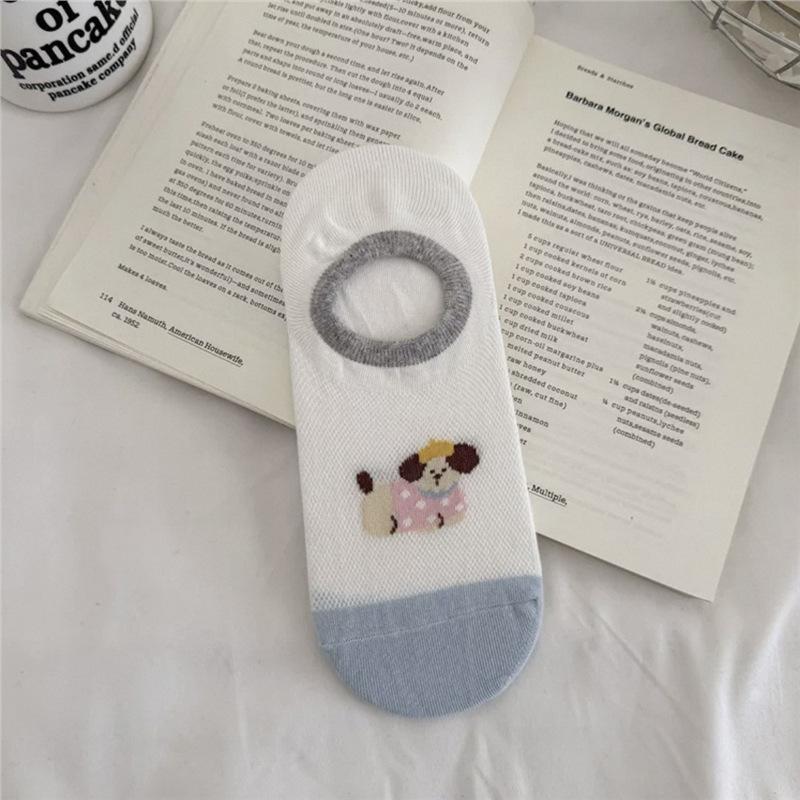 Spring and Summer Cartoon Animal Pattern Women's Boat Shoes Simple and Versatile Non-slip Invisible Socks Thin Cotton Breathable Short Socks