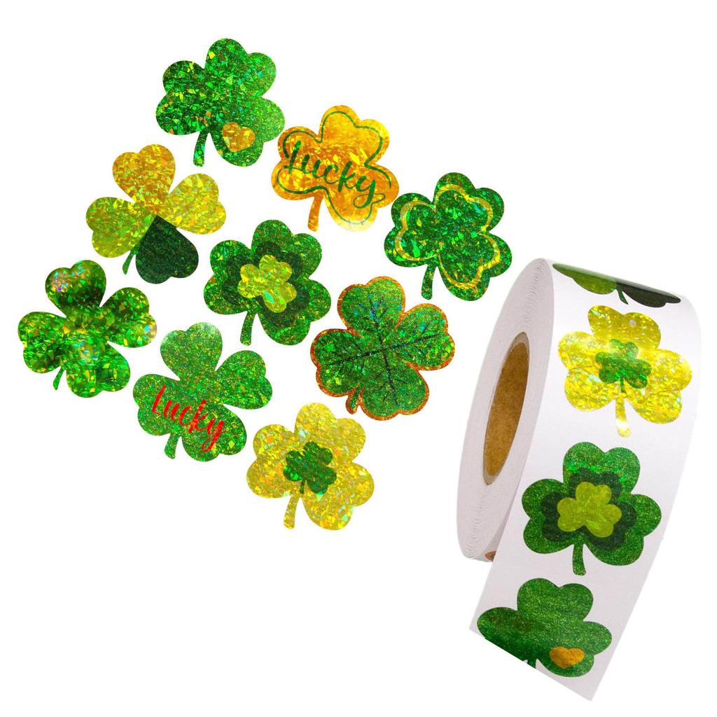 500Counts Patricks Day Decoration Sticker Sparkling Shamrock Sticker Label for Journal Notebook Phone Case Scrapbooking
