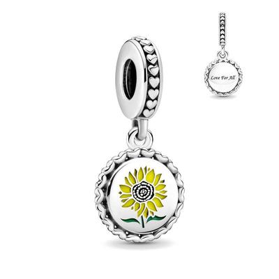 Neastamor New Castle Ciondolo Girasole con Goccia Perla Adatto Braccialetto Originale Moda Ciondolo Gioielli Fai da Te Donna