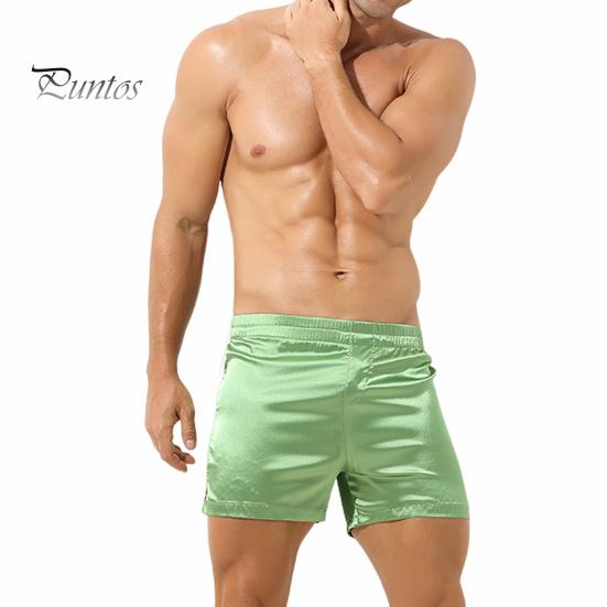 

Чоловічі повсякденні боксери з розрізами для ніг Однотонні шорти з еластичним поясом вільного крою, тонкі гладкі атласні домашні трусики S grass зелений колір