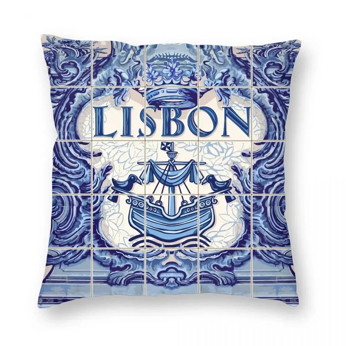 

Португалия Лиссабон Лиссабон Плитка азулежу Квадратная наволочка Полиэстер Лен Бархат Креативный декоративный чехол на молнию для кровати 16x16Inch