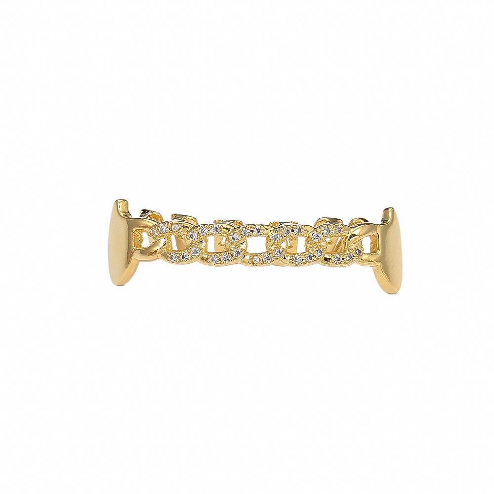 Hot-Selling European & American Hip Hop Halloween Grillz: Chain & Hollow Out Zircon Inlaid Fangs