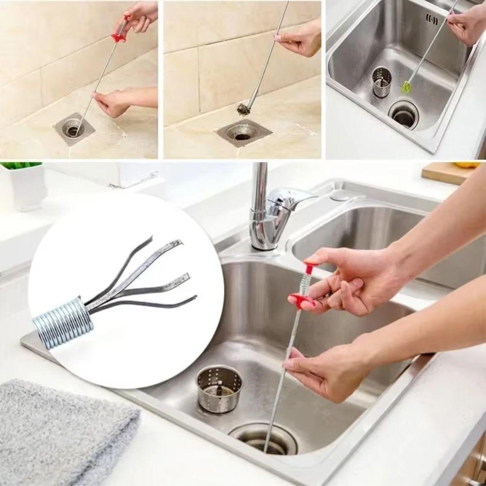 Flexible Design Sink Drain Clog Remover 4 Claw Mechanism Spring Grip Sewer Cleaning Picker Bend Grabber Basement Drain