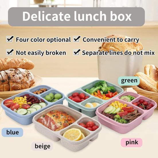 4Pcs Divided Lunch Box 4-Compartment Snack Container with Lid BPA-Free Reusable Stackable Meal Prep Box for Work Travel Picnic