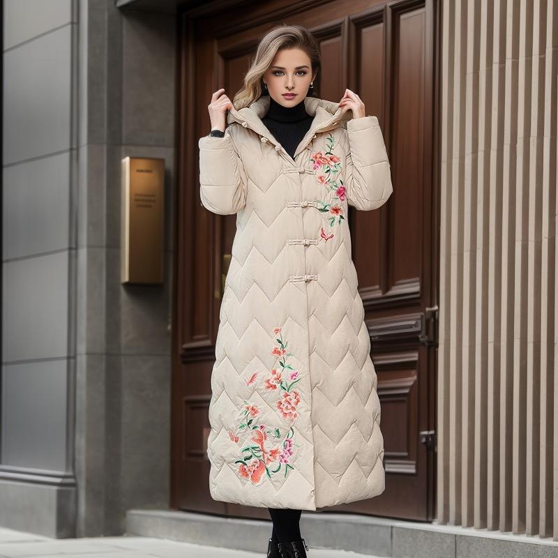 Retro Cotton-padded Jacket Long Knee-length Cotton-padded Clothes Women's Cotton-padded Clothes Buckle