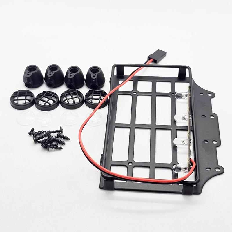 Suporte de Bagagem de Metal Mn82 Rack de Teto Com Luz LED Peças de Atualização Acessórios Modelo de Carro RC Rack de Teto de Simulação Com Quatro Luzes