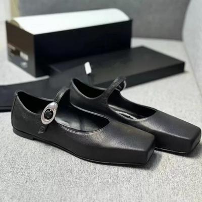 Leren Franse niche vierkante neus platte zool één-woord gesp Mary Jane enkelschoenen dames 2025 lente nieuwe ballerina's
