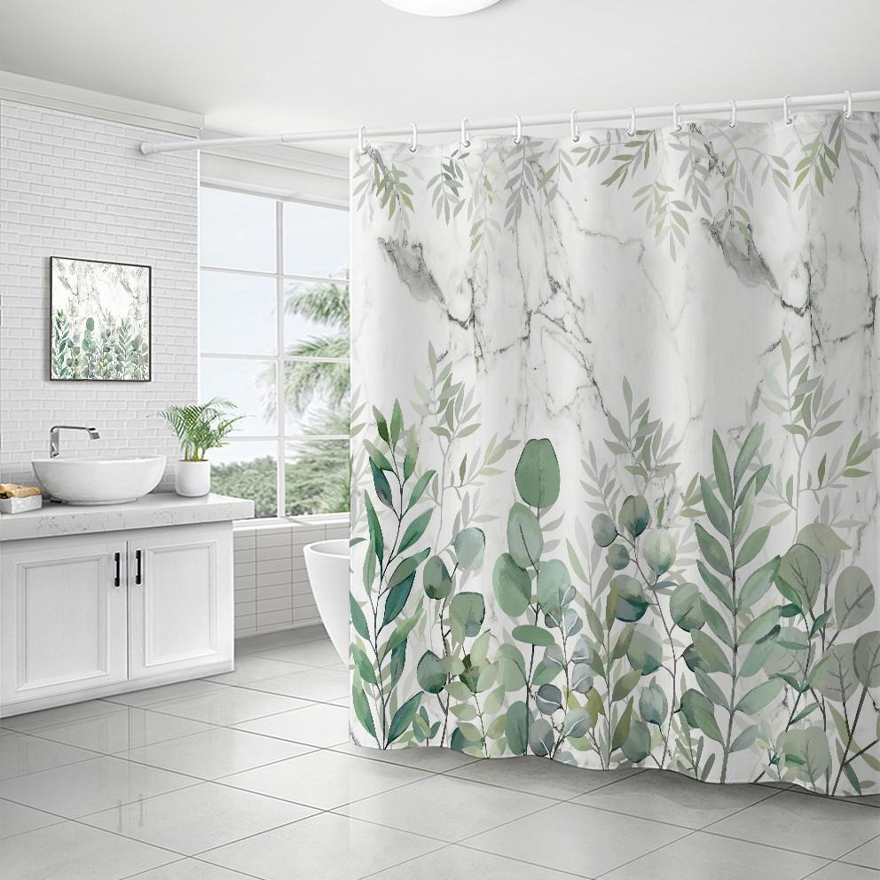 

Водонепроницаемая занавеска для душа с изображением растений из мрамора, напечатанная на 3D-принтере, устойчивая к плесени, не требующая проколов для ванной комнаты. xf31; 180*180