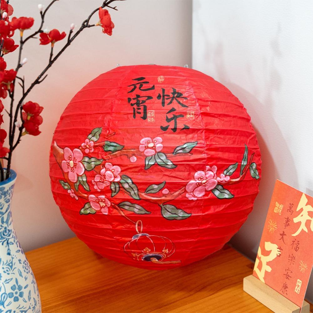 Retro Style Chinese Paper Lantern Round Shape Handmade Lucky Lantern Ornament Fu Character 30cm Festival Lantern